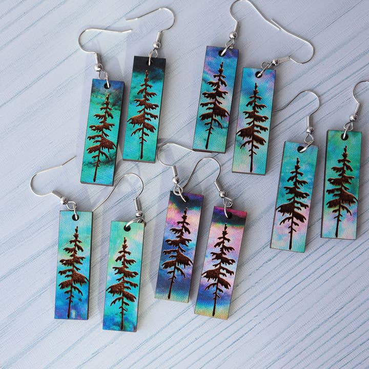 Nine Mile Creative - Wholesale Dangle Earrings - Aurora Pine Forest Wood Dangle Earrings Pendant1