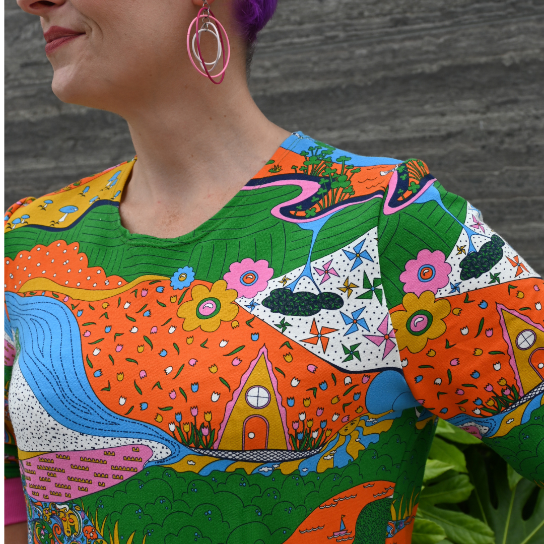 Blue Platypus - Wholesale Sweatshirt - Women's - Landscape Pullover in Rainbow w/ Fuchsia Cuffs11