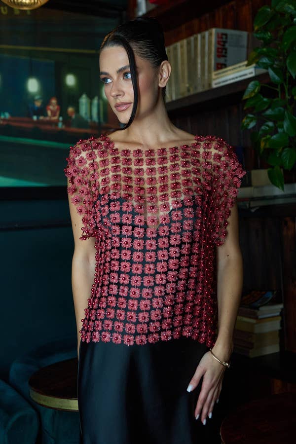 SAACHI - Wholesale Blouse - Women's - Floral Shell Pearl Capelet32