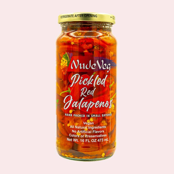 Pickled Red Jalapenos | Artisanal Pickles | 16oz for wholesale by Ayurveg | NudeVeg Pickles