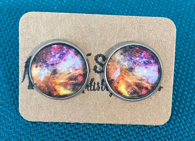 SMA Artistry Creations - Wholesale Stud/Post Earrings - 12mm Galaxy design glass cabochon stud earrings15