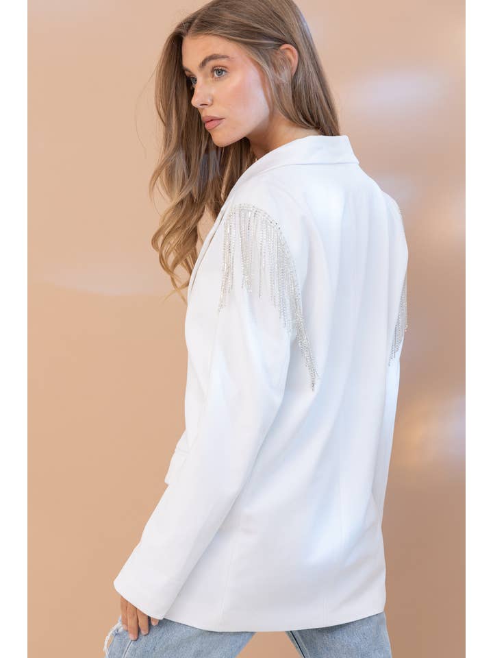 IVOOR Stretch boyfriend blazer met rhinestone franjes op de schouders voor groothandel op Faire3