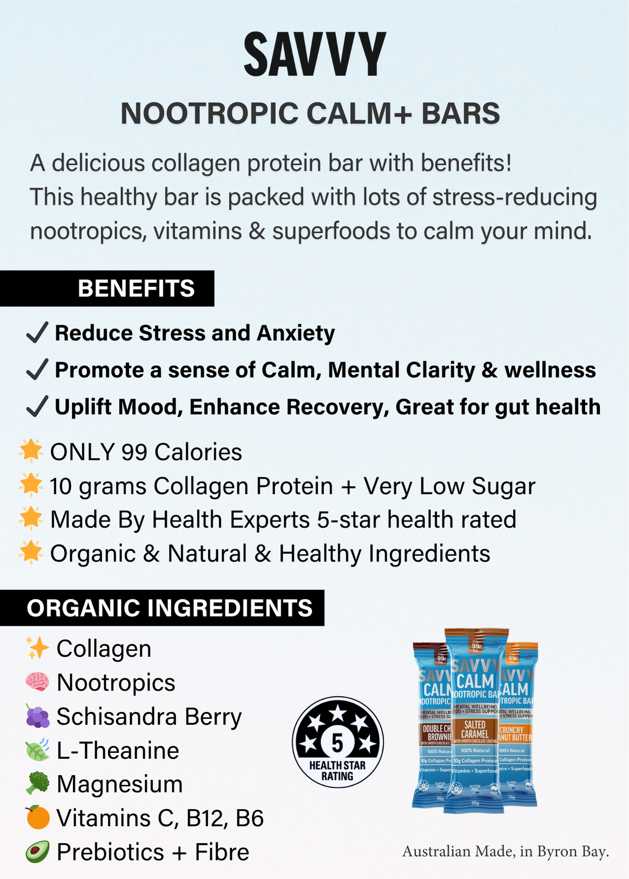 SAVVY BEVERAGES - Wholesale Snack bar - CALMING COLLAGEN PROTEIN BAR + Nootropics6