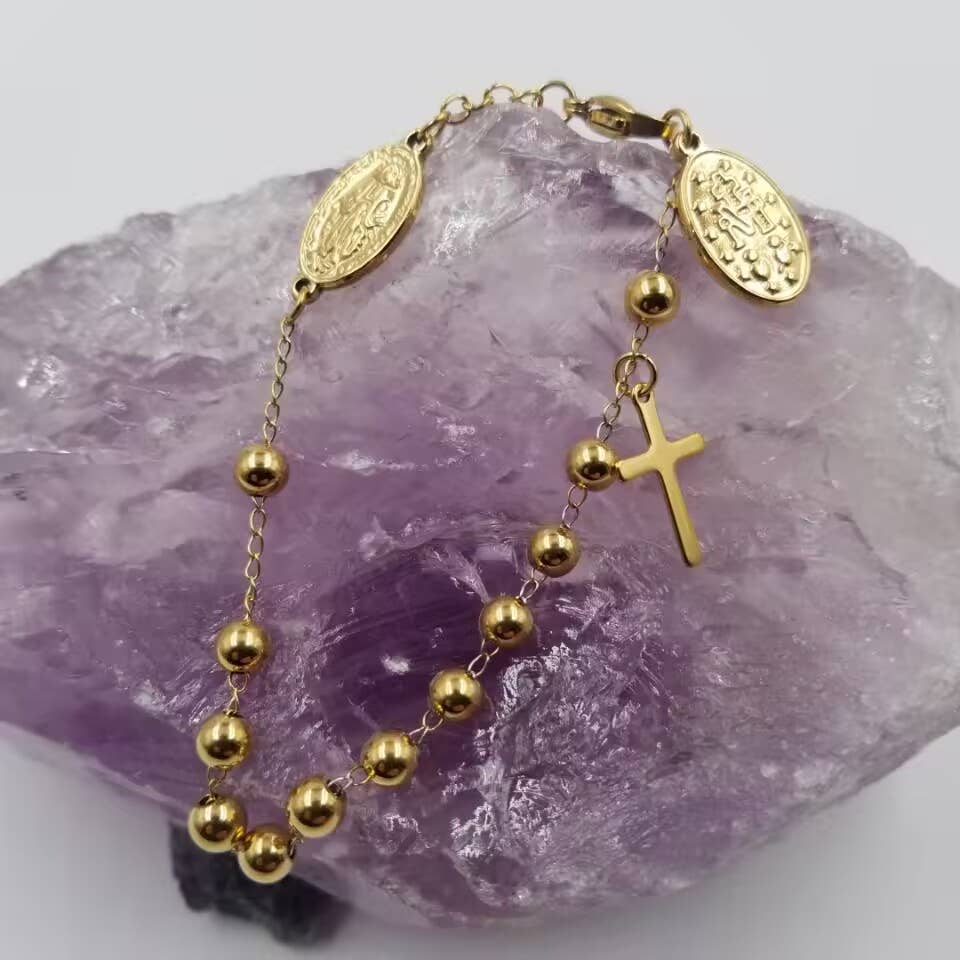 magnolia jewelry - Wholesale Charm/Dangle Bracelet - 18K Gold Beaded Virgin Mary Religious Bracelet, Mothers Day1