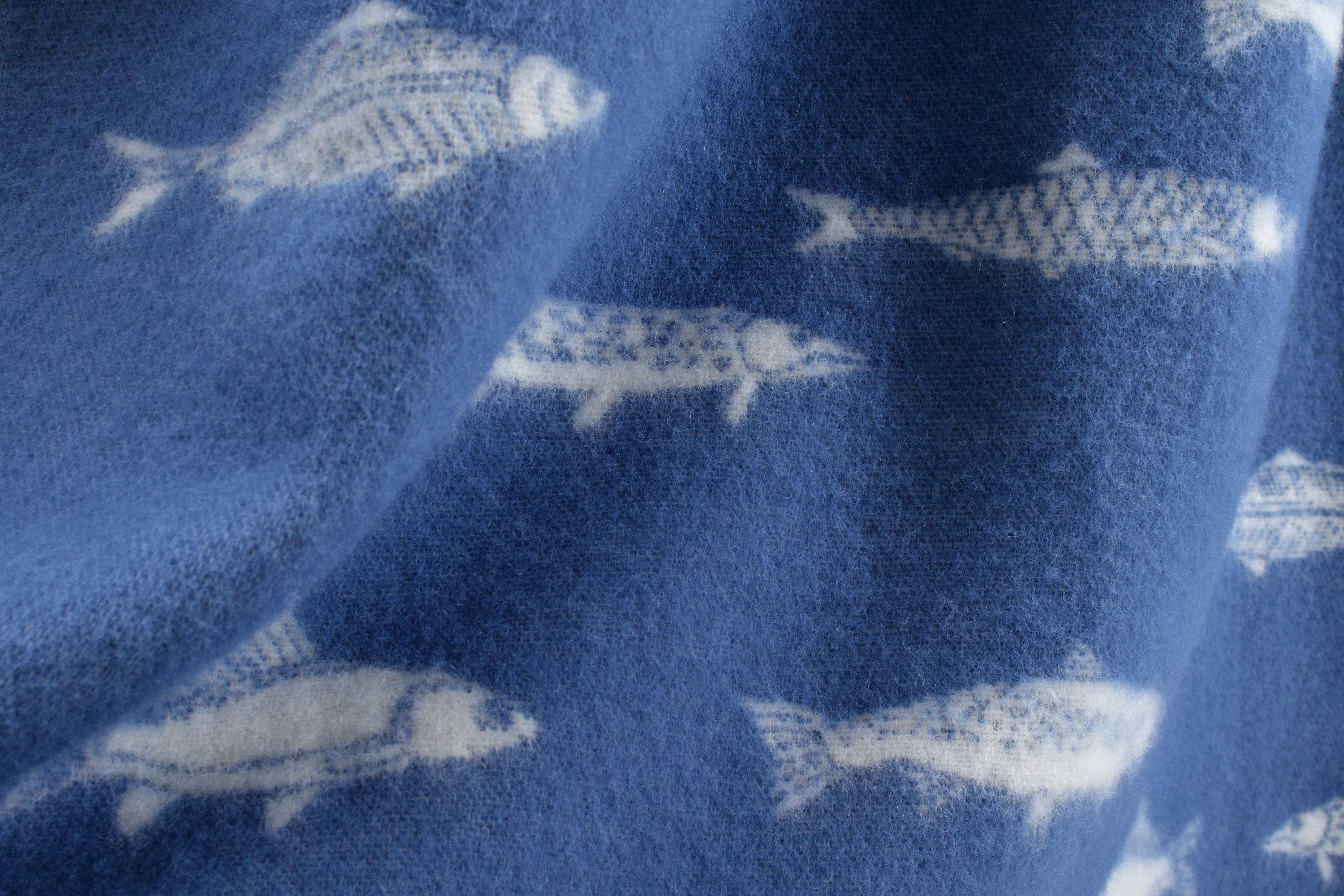 JJ Textile – wholesale Throw blanket – Fish Blue Wool Blanket4