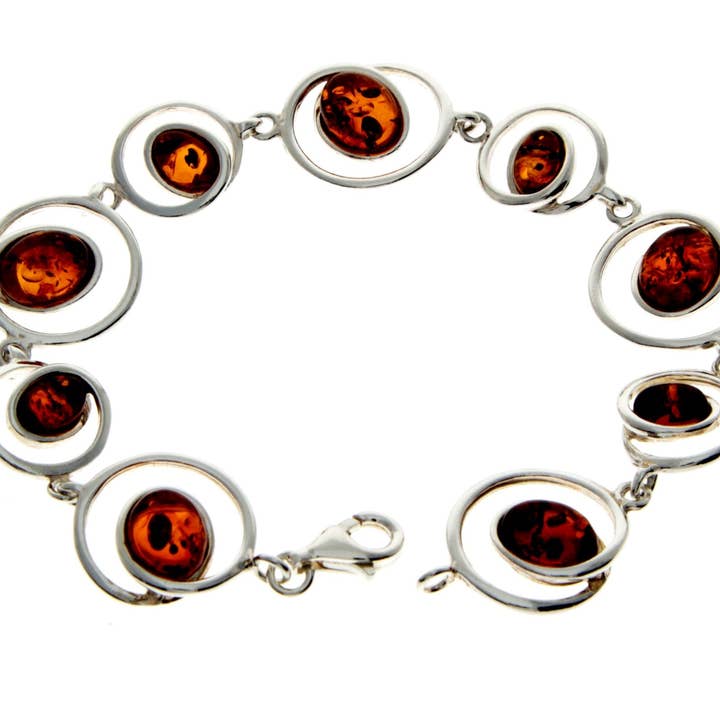 Bracciale moderno in argento Sterling 925 e vera ambra baltica, 19 cm, GL504 per la vendita all'ingrosso da parte di SilverAmber Jewellery