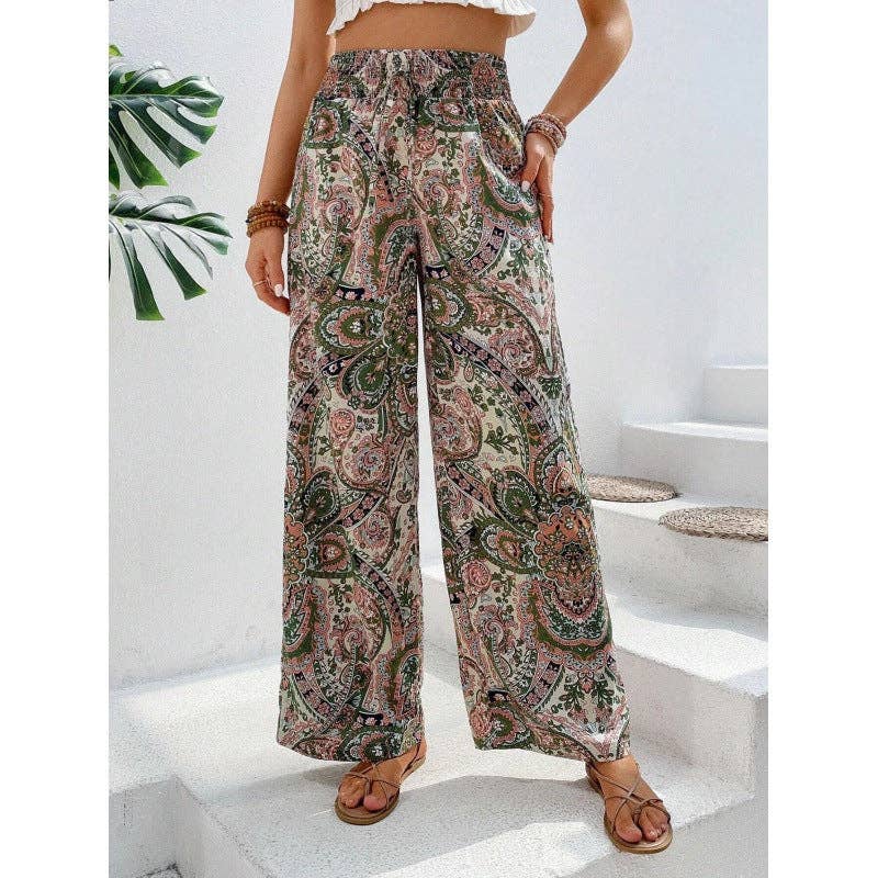 safistyle - Wholesale Pants - Women's - Printed Elastic Waist Wide-Leg Pants for Women2