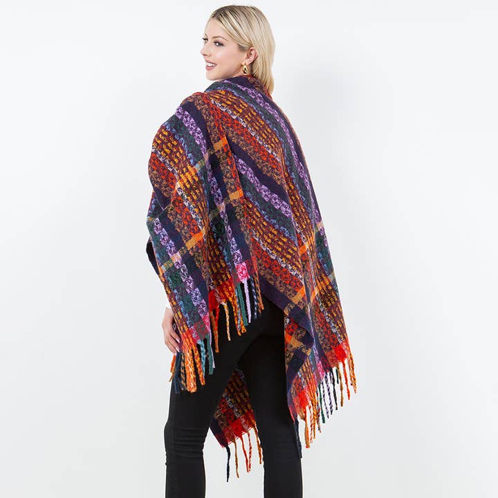 Sensibling Corp. – wholesale Poncho – Women's – Plaid Fringe Poncho Wrap Shawl7