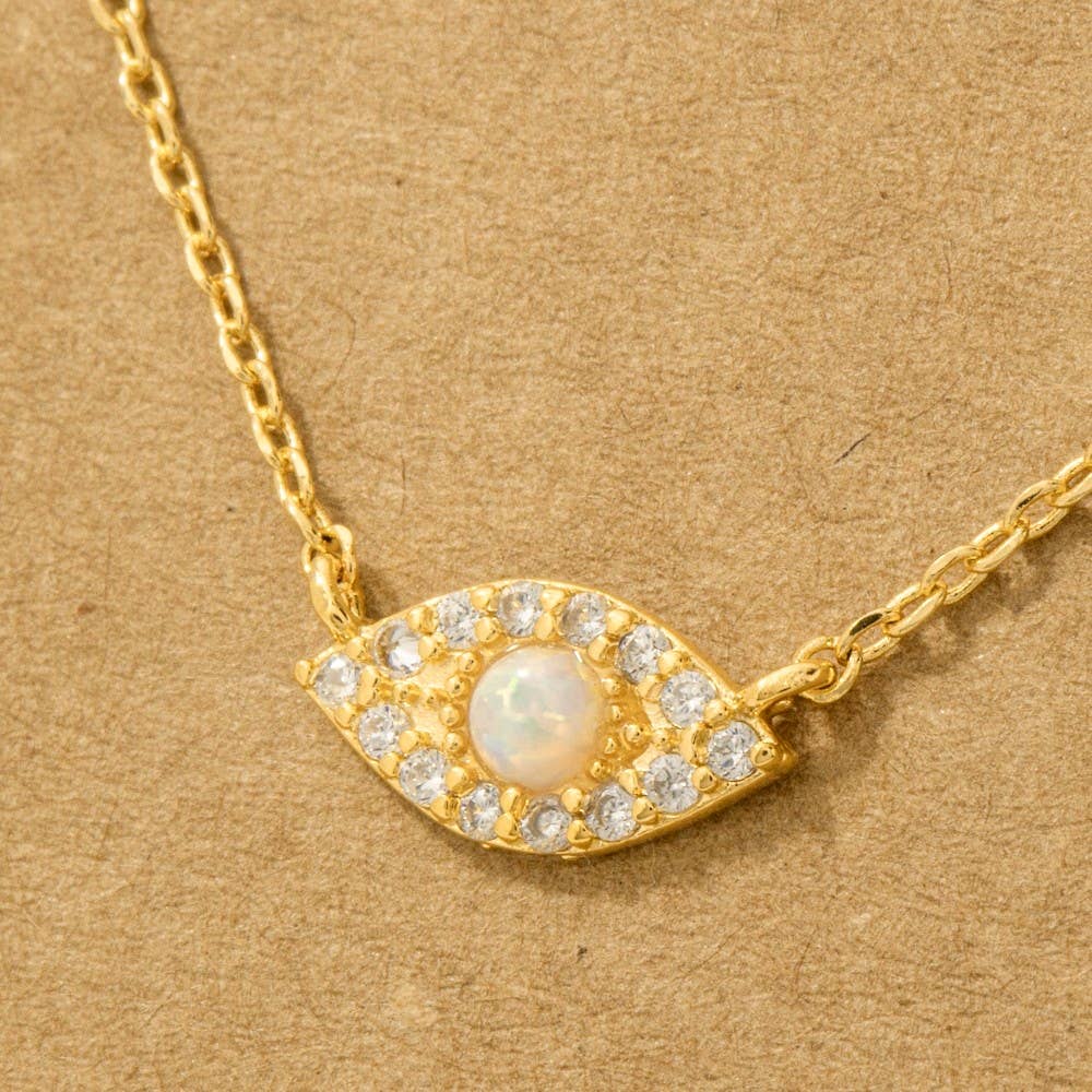 Fame Accessories - Venta al por mayor Collares con colgantes/abalorios - Collar con dije de ojo turco con baño de oro y engastado de ópalo3