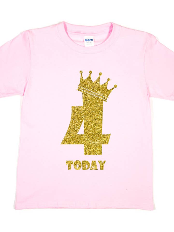 Kids Four Today Birthday T-shirt In Gold Glitter Happy 4th for wholesale by Print4U