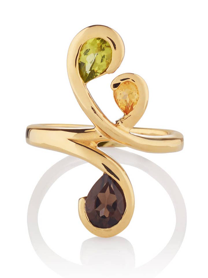 Tana Gold Ring With Peridot, Citrine and Smoky Quartz for wholesale by Manja
