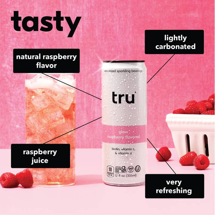 Tru - Wholesale Sparkling Water - Tru Glow Sparkling Drink, Raspberry (Pack of 12)