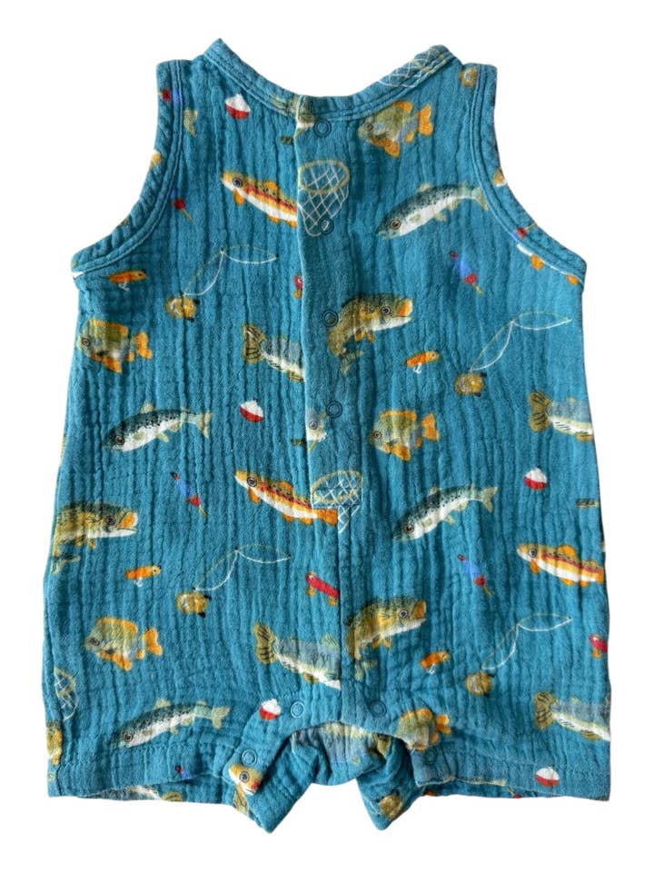 SpearmintLOVE - Wholesale Jumpsuit - Baby - Muslin Shortie Romper, Gone Fishing