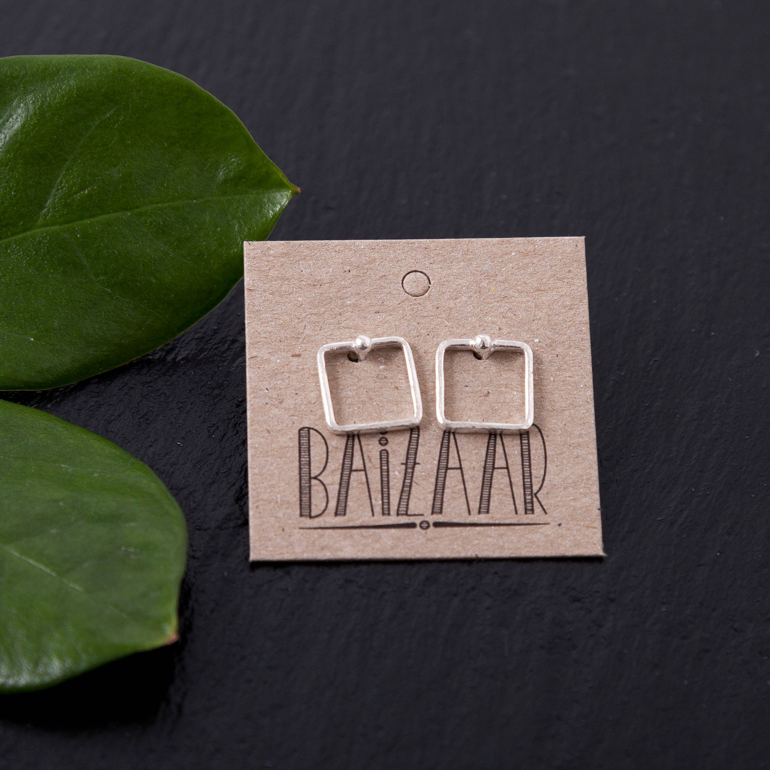 Baizaar - Vente Clous d'oreille - Puces d'oreilles carrées en argent sterling