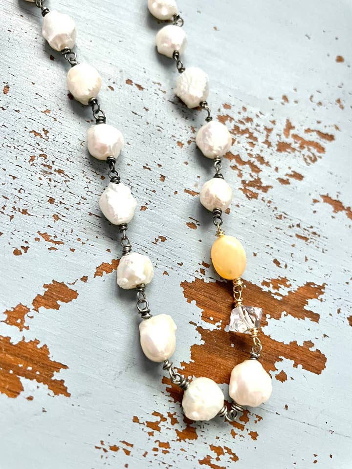 Chunky Boho Perle, Herkimer Diamant & Opal Halskæde for engroshandel hos Peaces of Indigo