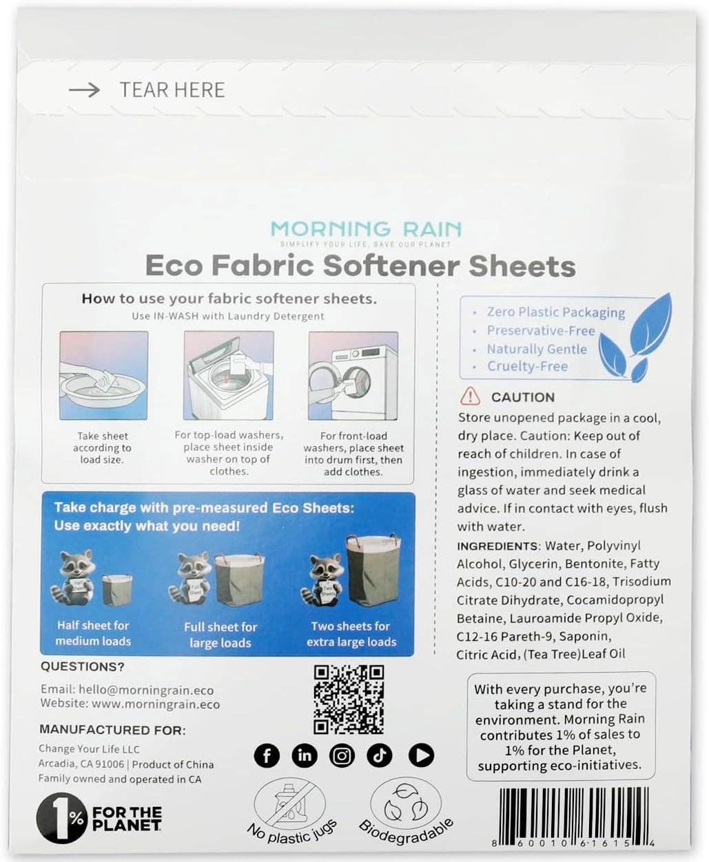 Morning Rain - Wholesale Fabric Softener - Softener Sheets New Formul Fragrance-Free 10 loads1