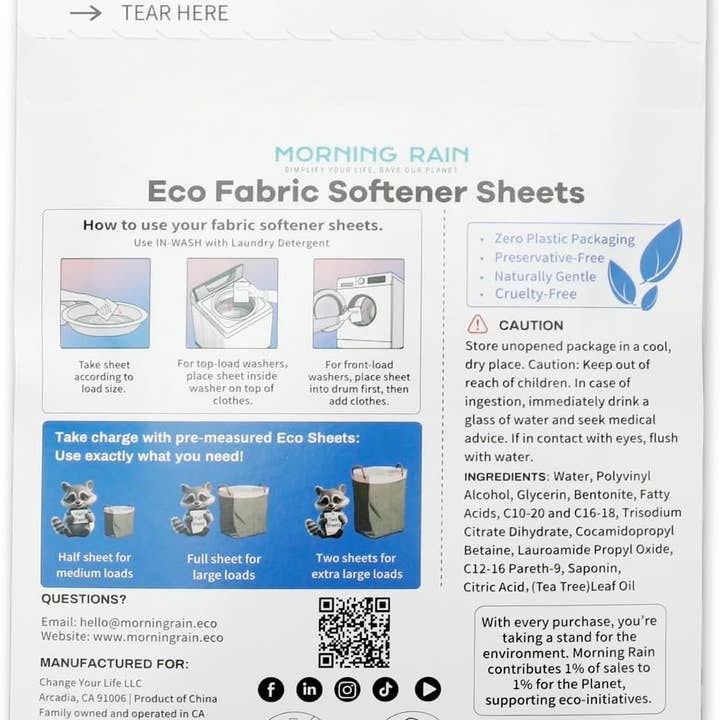 Morning Rain - Wholesale Fabric Softener - Softener Sheets New Formul Fragrance-Free 10 loads1