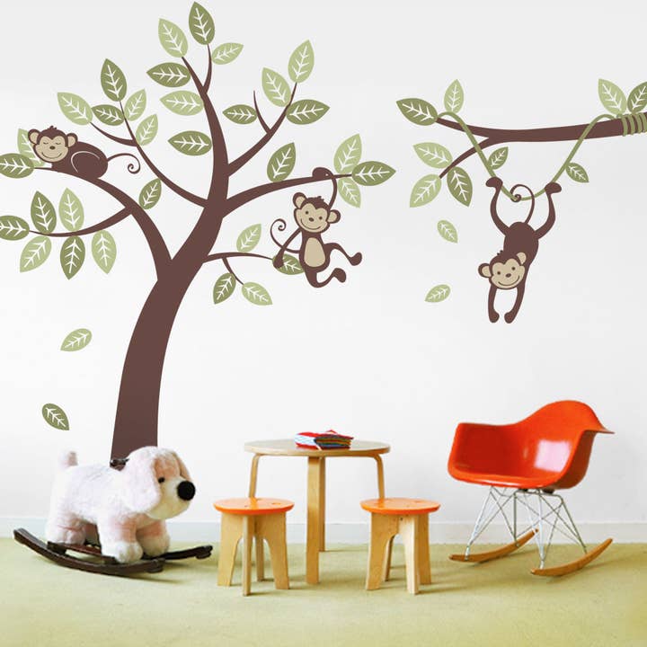 Three Monkey Tree Decal with Branch Vine for wholesale by Simple Shapes