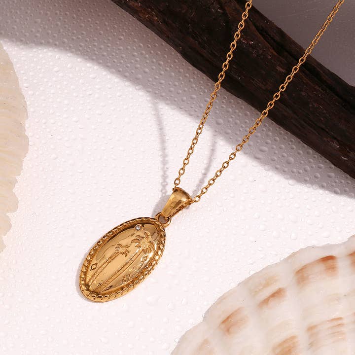 Katinki - Wholesale Pendant/Charm Necklace - Palm Tree Oval Pendant Necklace1
