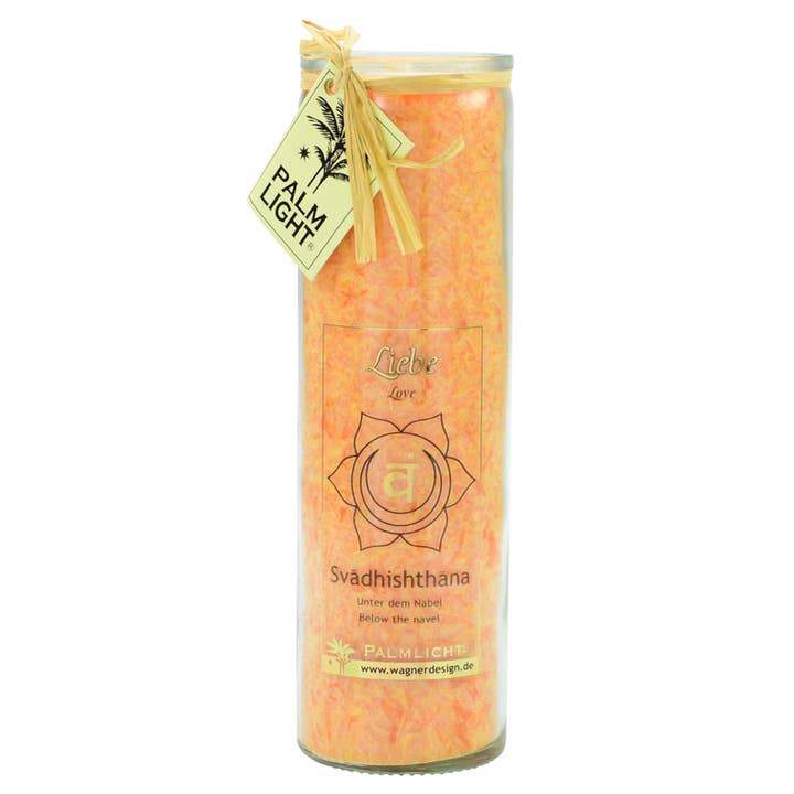 PALM LIGHT Portavelas - Vela CHAKRA, Naranja Swadhishthana (aprox. 20 cm) para venta al por mayor de Kl-u-Ra Magie des Lebens