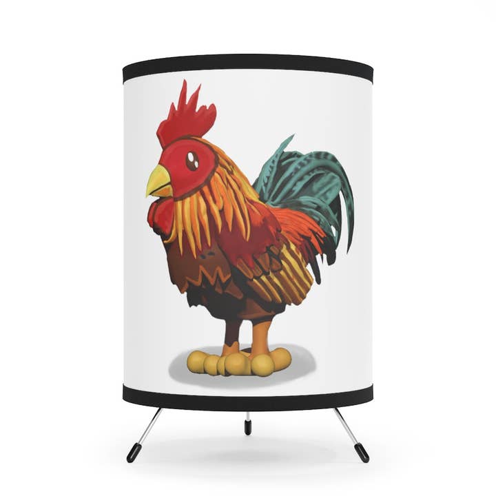 Lampada treppiede Rooster con paralume stampato ad alta risoluzione, spina USA/CA per la vendita all'ingrosso da parte di Marick Booster