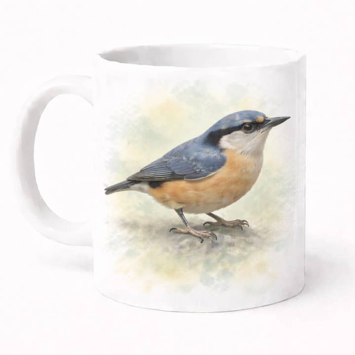 Nuthatch Ceramic Mug Double Sided Wildlife Art 11oz for wholesale by Brew Crew Gifts