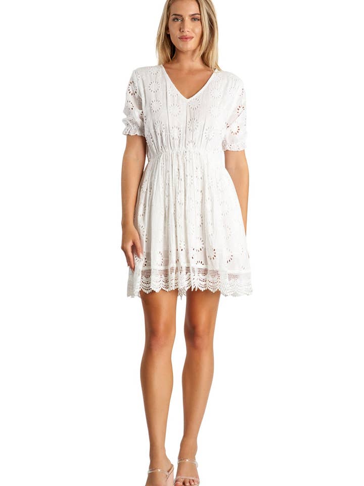 White Lace Sexy Mini Dress for wholesale by La Moda Clothing
