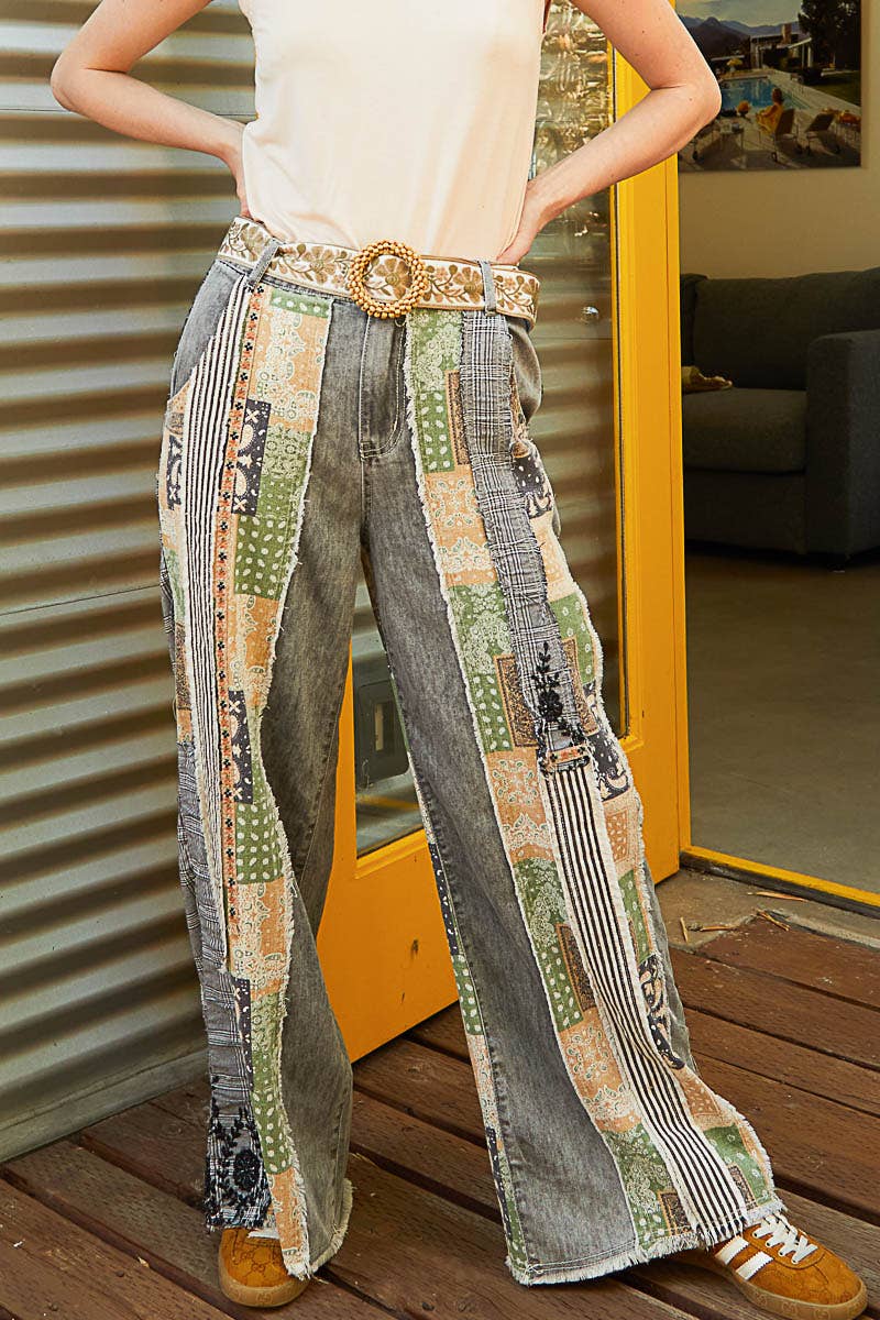 Pol Clothing - Wholesale Jeans - Women's - Patchwork relaxed woven denim pant25