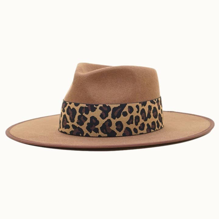 Olive & Pique - Wholesale Fedora - Women's - Leopard Banded 100% Wool Felt Structed Rancher, Satin Lined, Chestnut