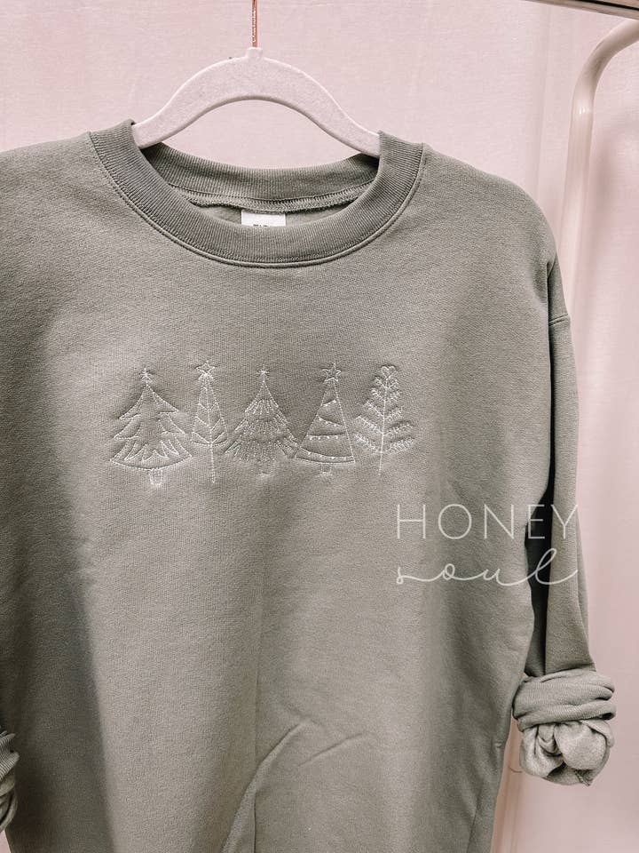 Honey Soul LLC - Wholesale Sweatshirt - Women's - Embroidered Christmas Tree Sweatshirt | Holiday Sweatshirt