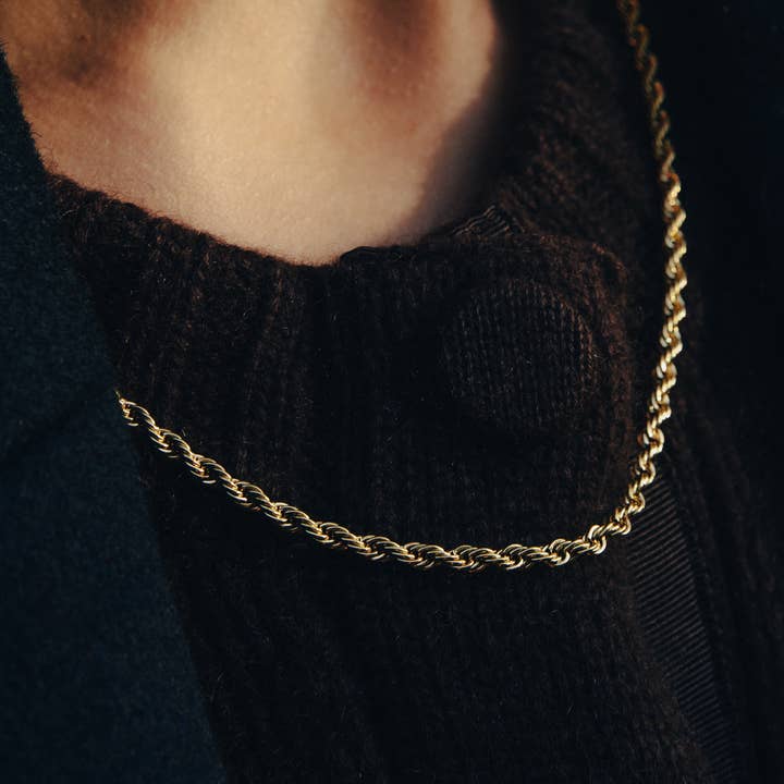 Nordic Muse - Wholesale Link & Chain Necklace - Gold Rope Twist Chain Necklace, Waterproof