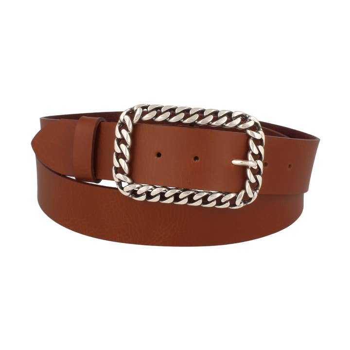 Invecchiato women's leather belt, chain buckle, cognac brown for wholesale by MGM Design e.K.