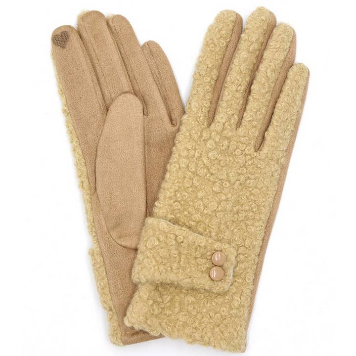 New Teddy Sherpa Buttons Smart Touch Gloves for wholesale by 3AM BY H&D ACCESSORIES