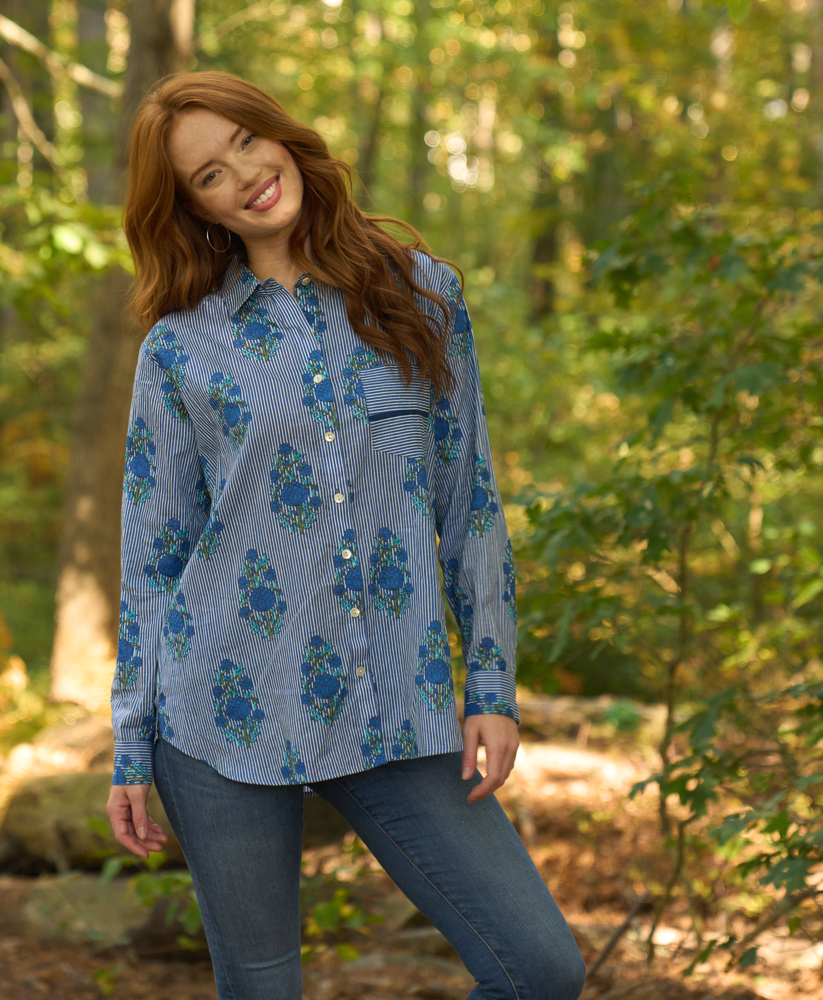 Good Boyfriend Shirt - Avalon Floral Coastal Blue for wholesale on Faire0