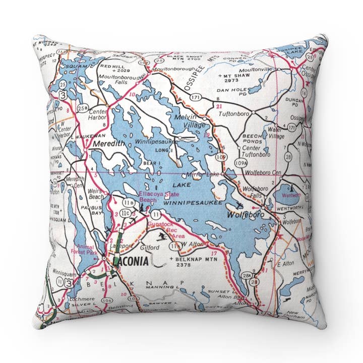 Lake Winnipesaukee New Hampshire Map Pillow for wholesale by Daisy Mae Designs