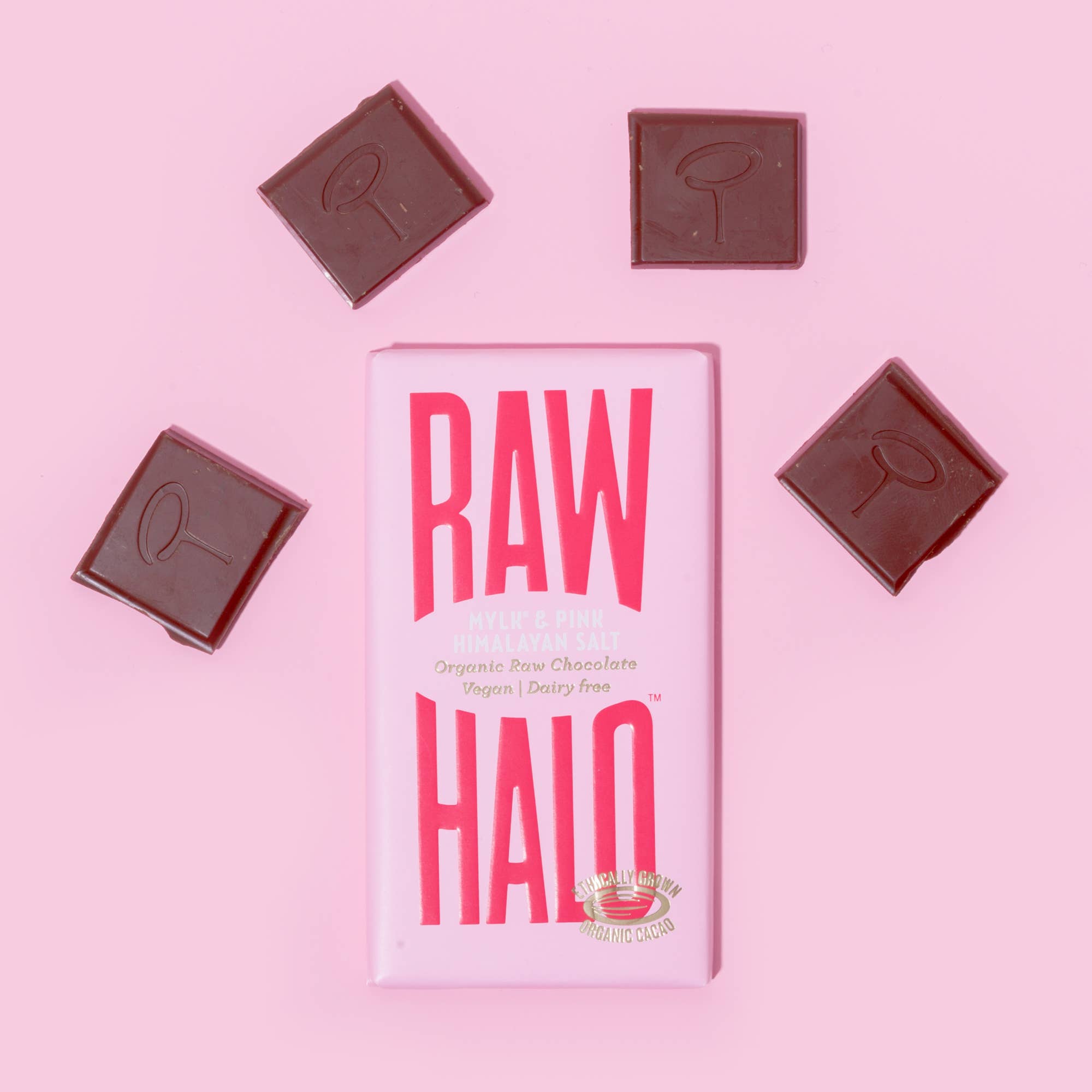 Raw Halo – wholesale Chocolate bar – Mylk & Pink Himalayan Salt Organic Vegan Chocolate 35g1