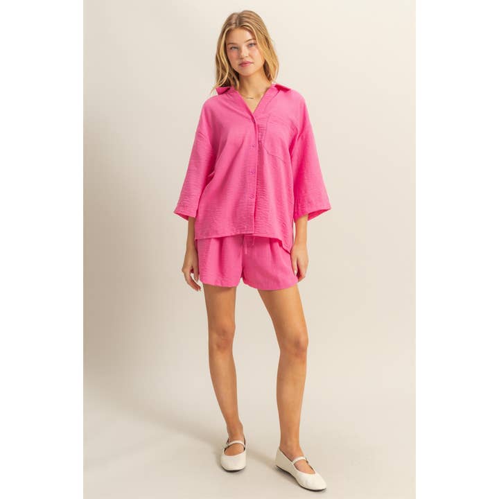 HYFVE – wholesale Top & short set (NOT loungewear) – Women’s – HF25A302-SET-Oversized Shirt And Flowy Shorts Set