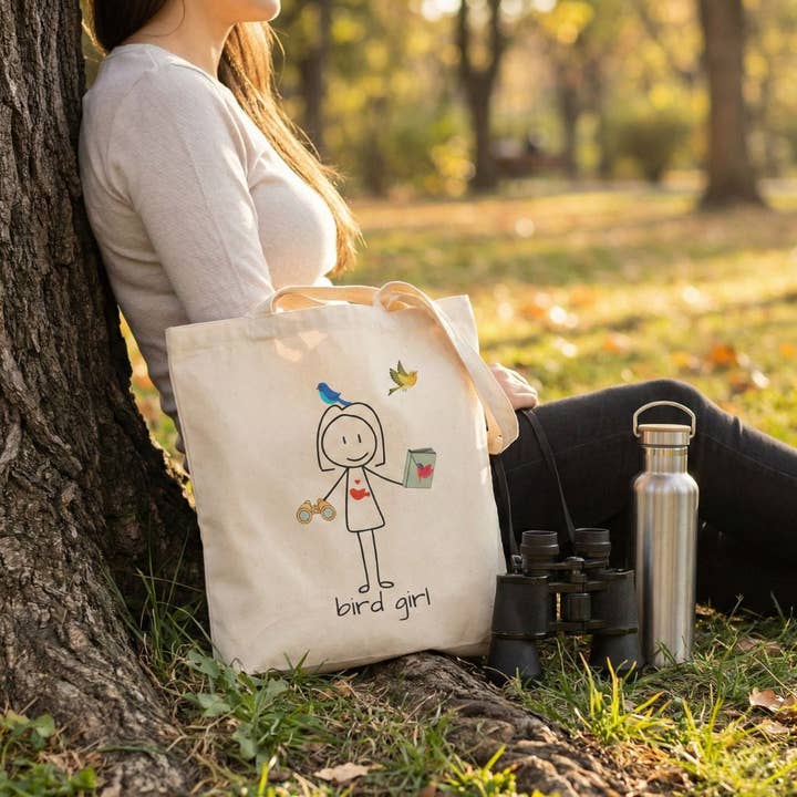 Sac fourre-tout en toile "Bird Girl" pour la vente par Wandering Owl Adventure Co.
