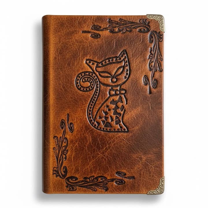 Handgefertigtes Leder-Katzenjournal-Notizbuch – Vintage geprägt für den Großhandel von ML Marcaleather