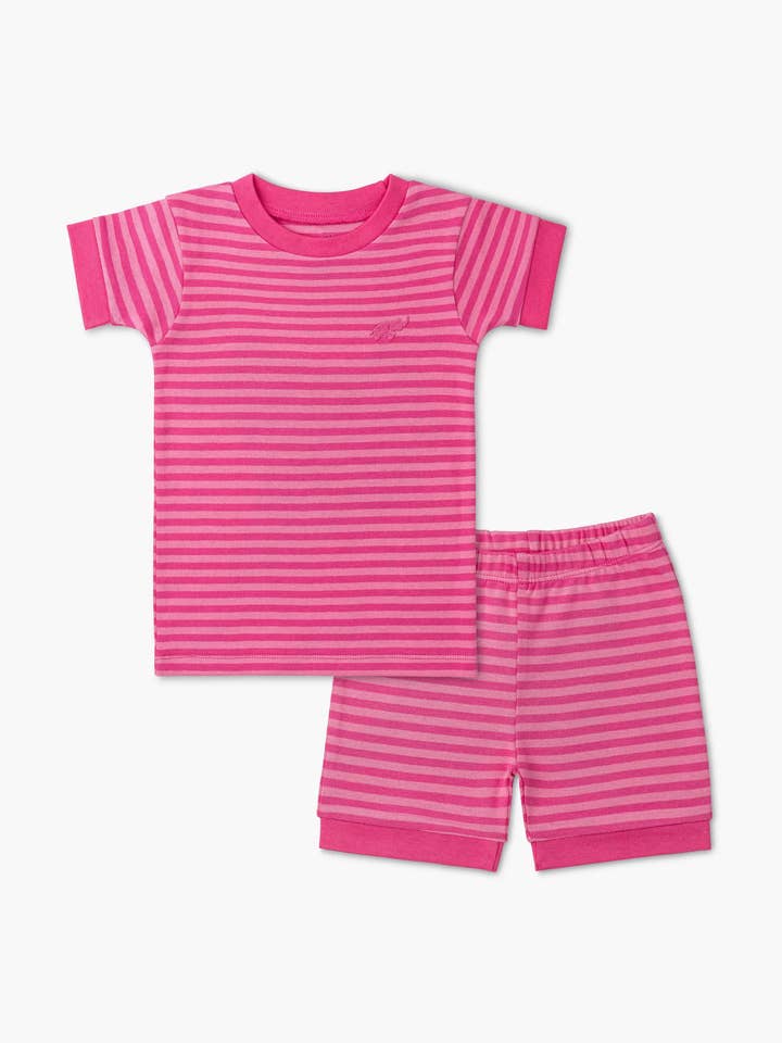 Two-Piece Shorty Pajama Set_Dark Pink Tonal Stripe for wholesale by Monica + Andy