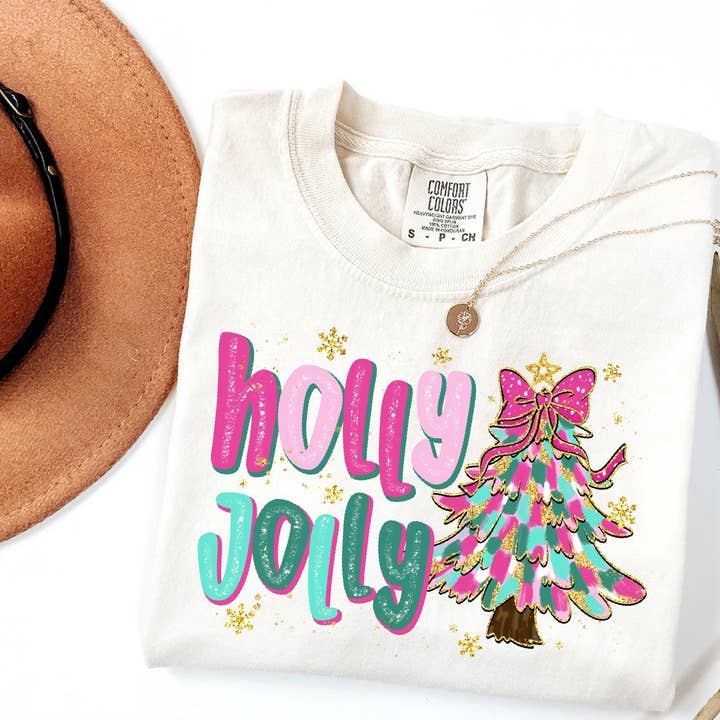 Camiseta Árvore de Natal Retro Holly Jolly da Comfort Colors, Natal por atacado de Glaime