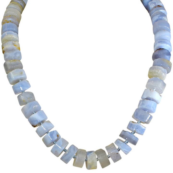 Precious Blue Lace Agate Gem Stone Necklace(.925 Sterling Silver/Blue Lace Agate) for wholesale by Kirks Folly