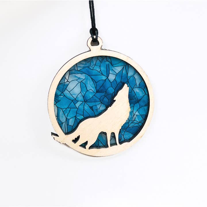Woodland Wolf Ornament Suncatcher –Rustic Wildlife for wholesale by Squirrel Tacos Papercuts