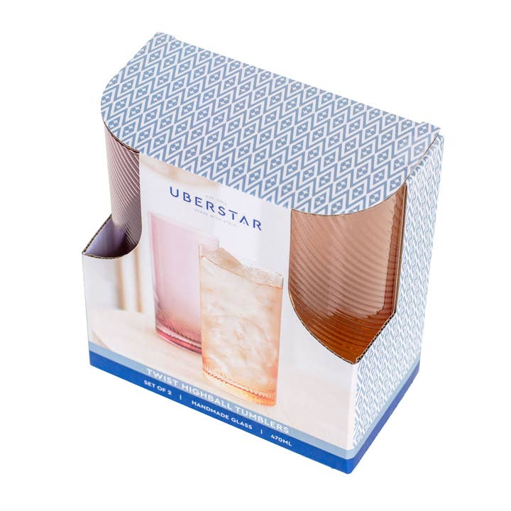 UBERSTAR – wholesale Drinking glass/cup – Twist Highball Glass Tumblers - Pink/Peach8