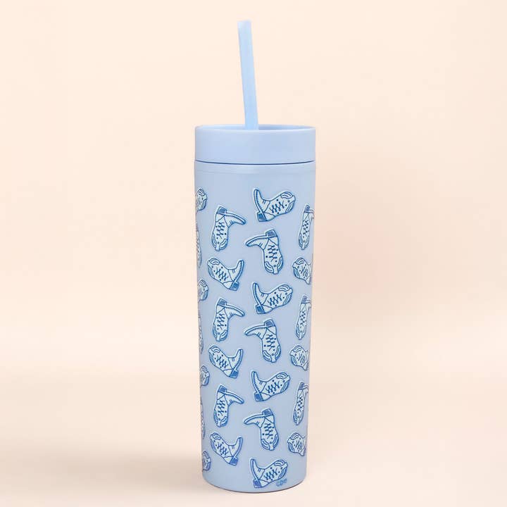 Western Cowgirl Boots Acrylic Tumbler - Periwinkle for wholesale by Callie Danielle