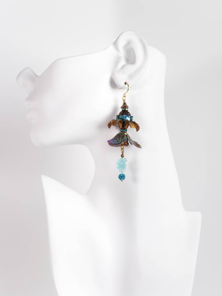 Handmade Jewelry-Hand-Painted Floral & Vintage Bead Earrings for wholesale by A Silk Purse