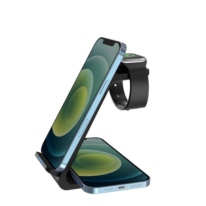 LAX Gadgets – Base e suporte para telefone por atacado – Estação de carregamento rápida 3 em 1 para iPhone/iPad - embalagem para varejo3