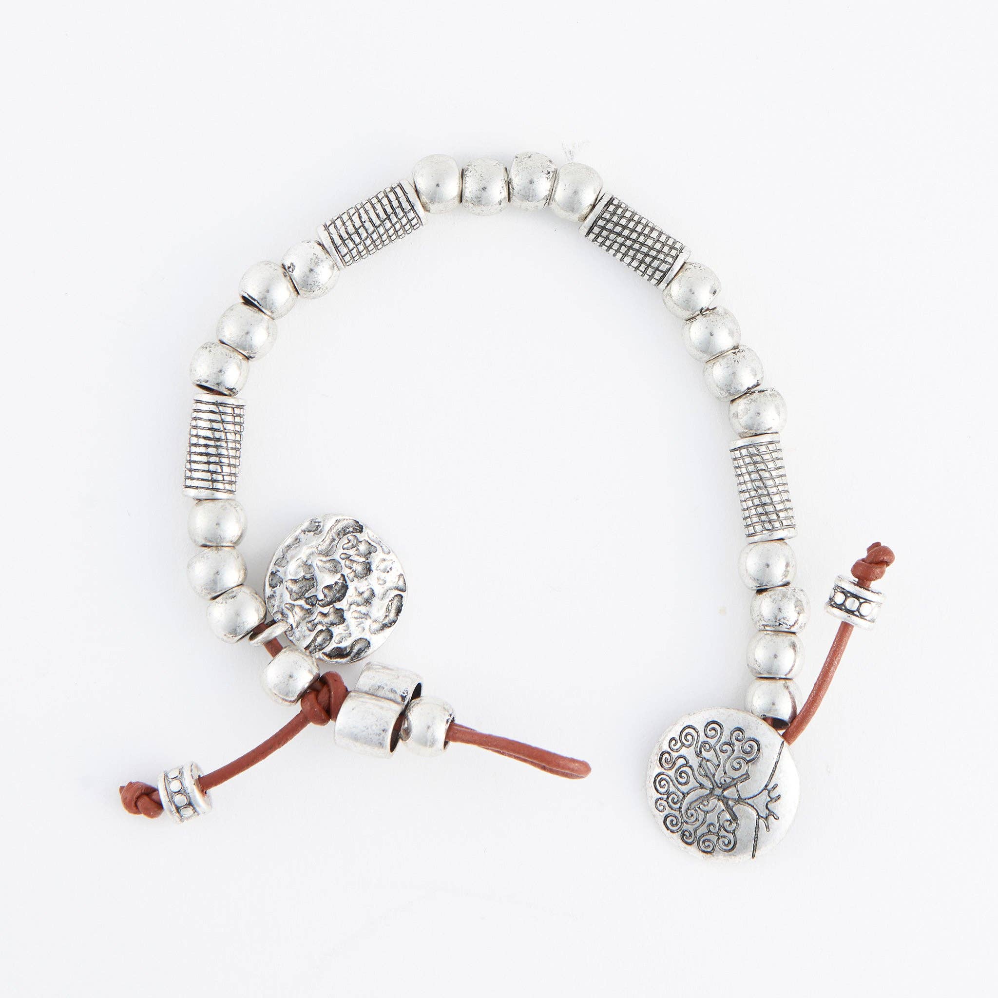 Elsie & Zoey - Wholesale Charm/Dangle Bracelet - Bolo Bracelet Remie Silver Beaded Charm + Genuine Leather1