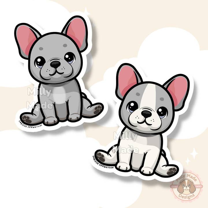 Blue French Bulldog Frenchie Dog Sticker | Cute Cartoon Vinyl Decal | Durable | For Laptops, Journals | Dog Lover Gift for wholesale by Milly Made Designs