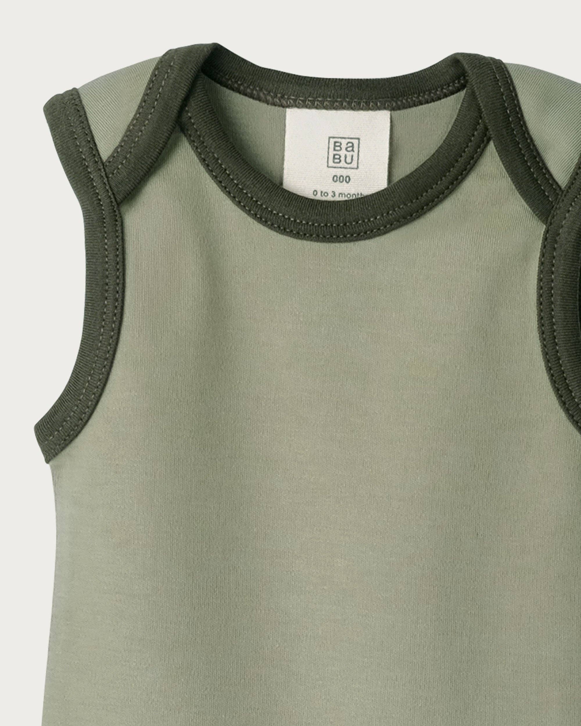 Babu - Wholesale Bodysuit (Non-Footed) - Baby - Singlet Bodysuit - Sage Contrast2